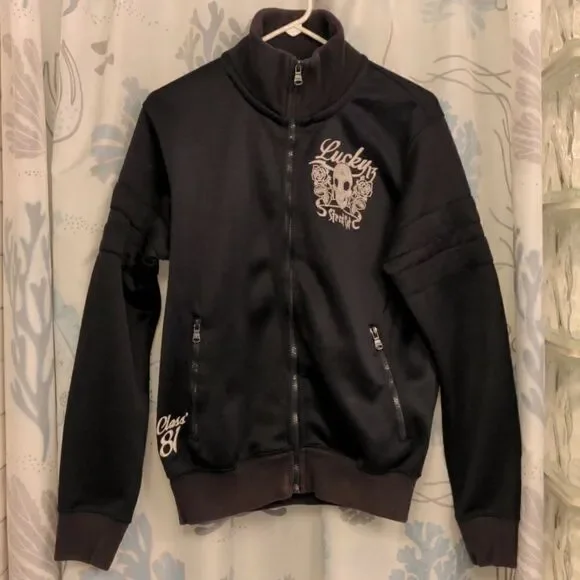 Zara Street Cat Apparel Black Lucky 13 Varsity Jacket - Picture 1 of 10